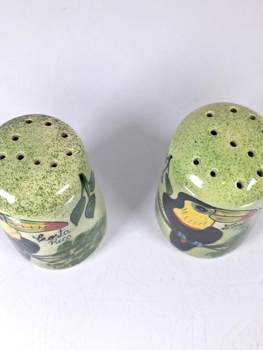 Vintage Toucan Birds Salt And Pepper Shakers Costa Rica Colorful Ceramic Signed